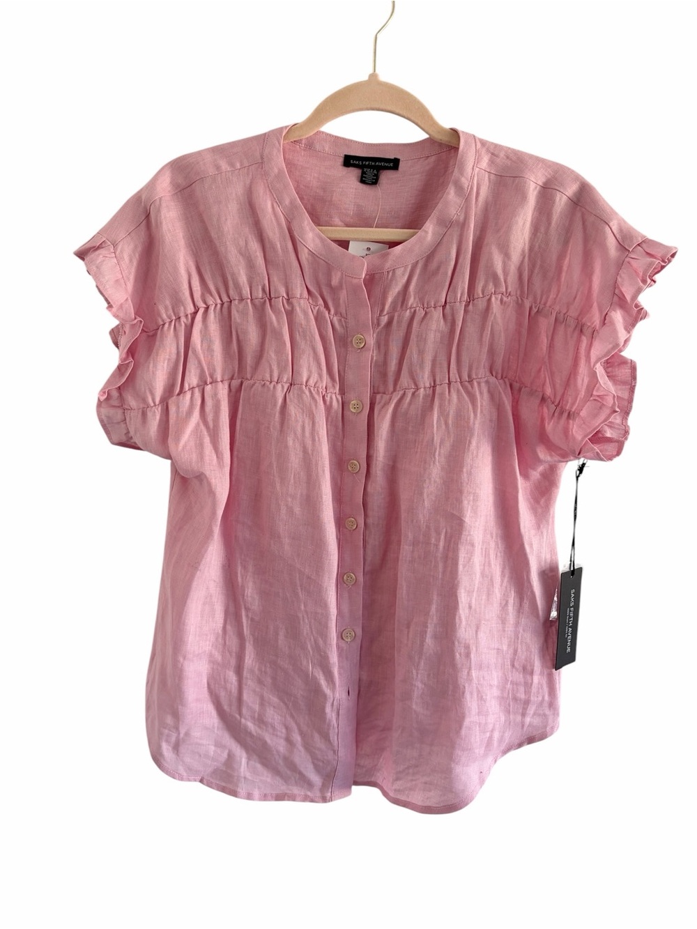 NWT Saks fifth ave dusty rose linen ruffle  Button-Front Blouse